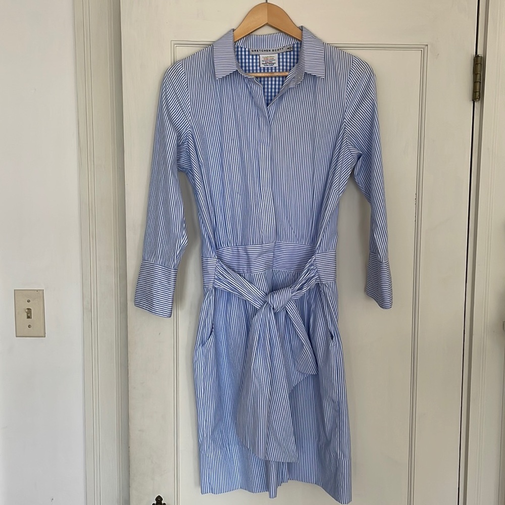 Gretchen Scott blue and white striped dress